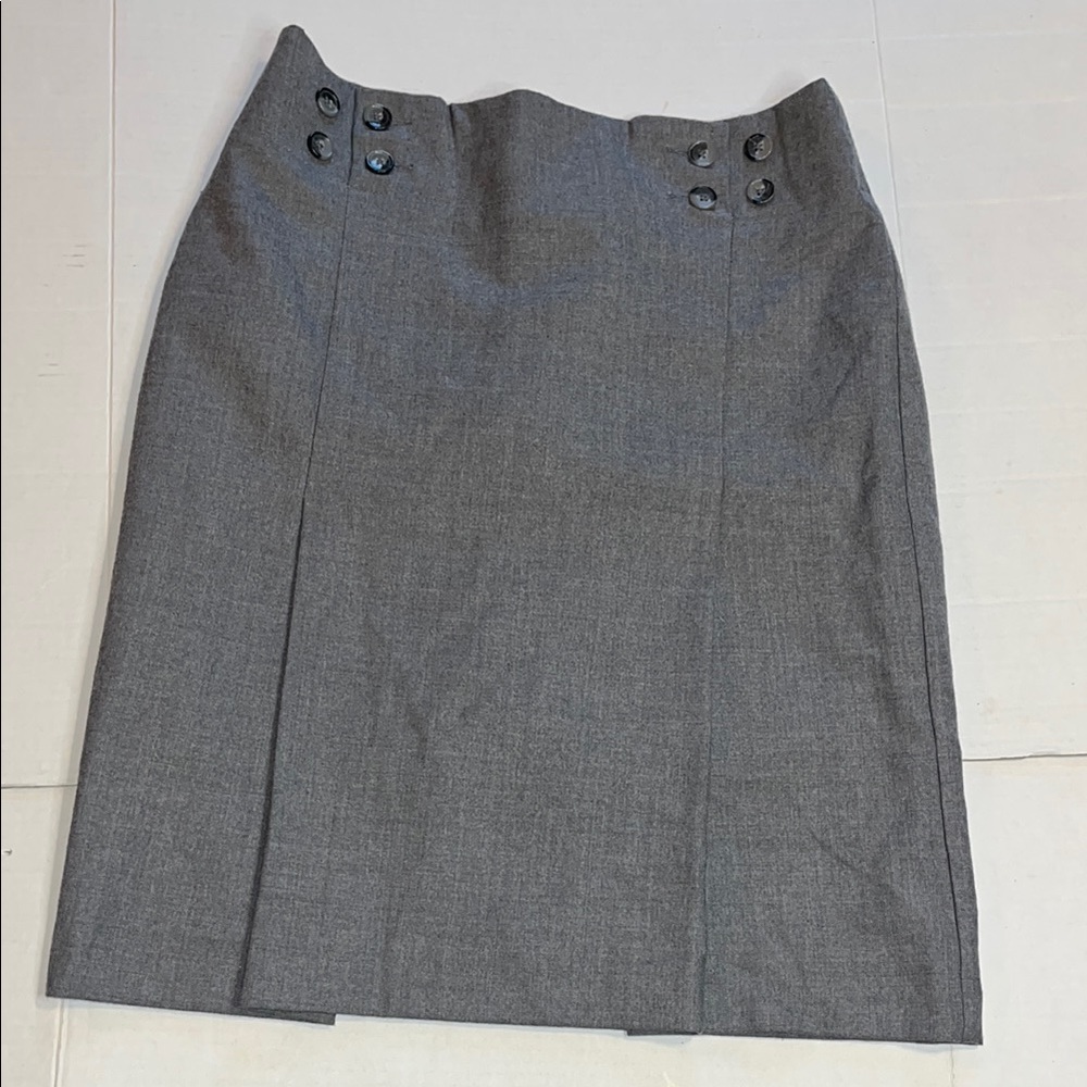 Banana Republic-6-Gray-100% wool, Button detail, pleated, Office, Pencil skirt.